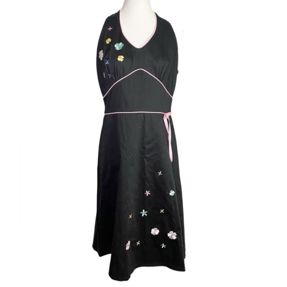 Sag Harbor Black Dress with Floral Embroidery